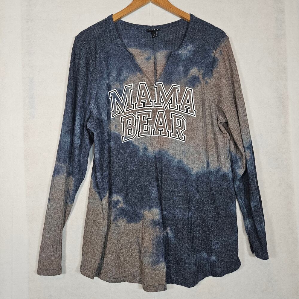 Torrid Waffle Classic Tee Mama Bear Tie Dye Blue Plus Size 2X Long Sleeve